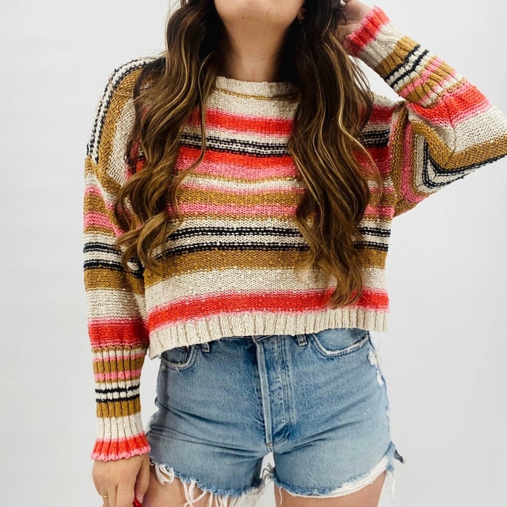 BillaBong Easy Going Striped Jumper Cropped Sweater Medium